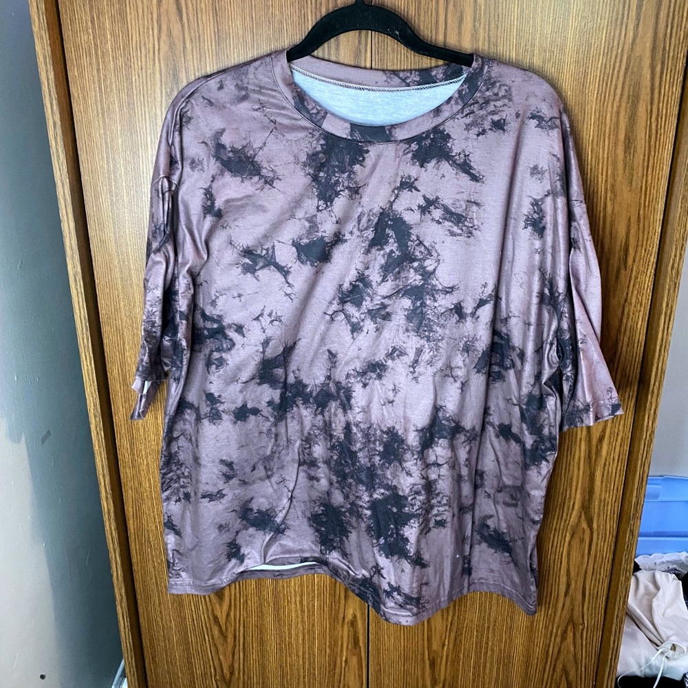 SHEIN Tie Dye Oversized T-Shirt Womens XL Purple Black Acid Wash Drop Shoulder